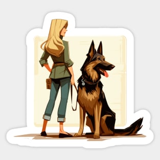 Cartoon woman with German Shepherd Sticker